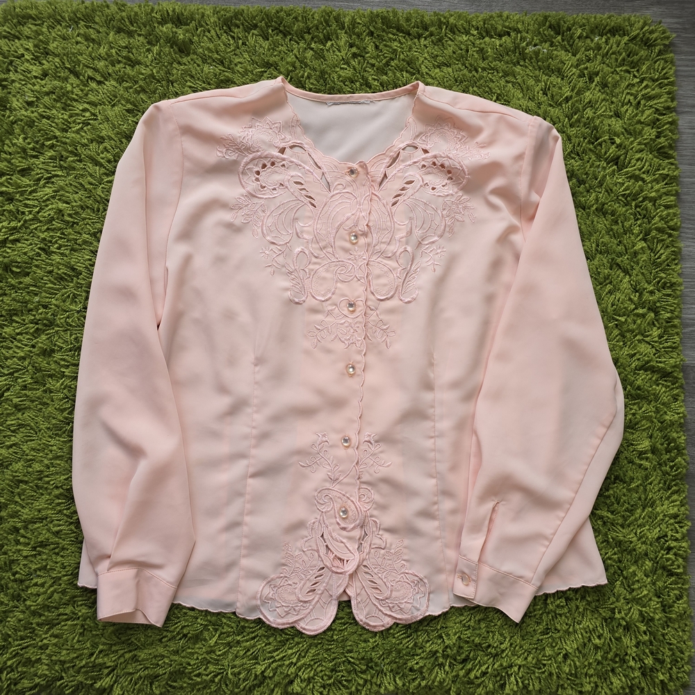 Elegant Pink Cut Out Embroidered Women's Top